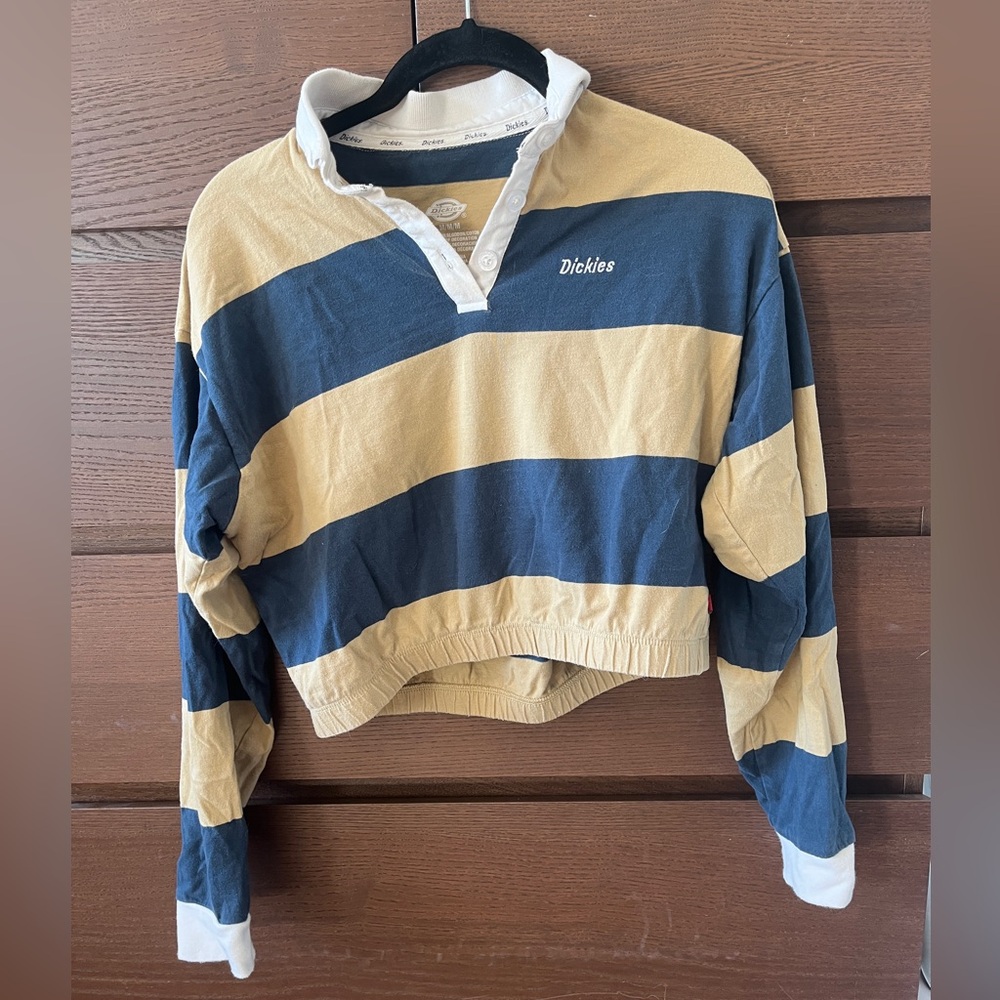 Dickies Women's Striped Rugby Top - Navy and Tan